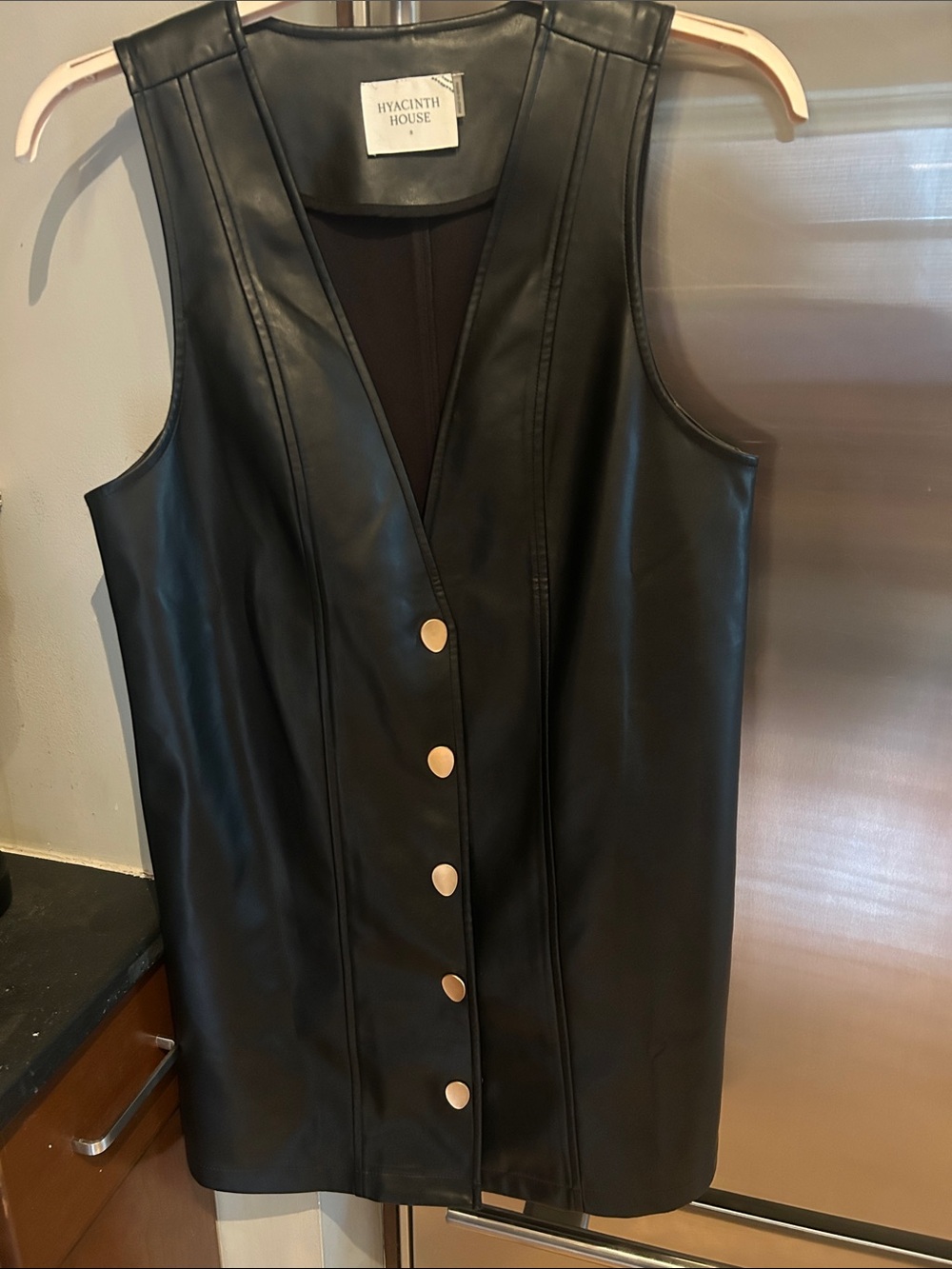 Hyacinth House Black Faux Leather Button-Front Sleeveless Vest